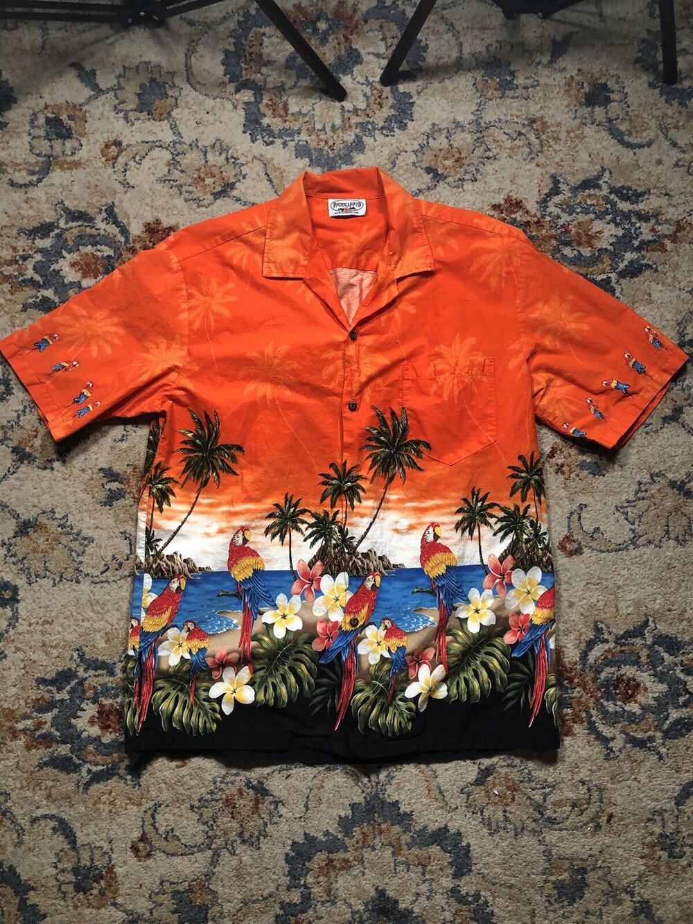 Vintage Pacific Legend Hawaiian Shirt Parrot Beach Floral USA Mens Size XL USA